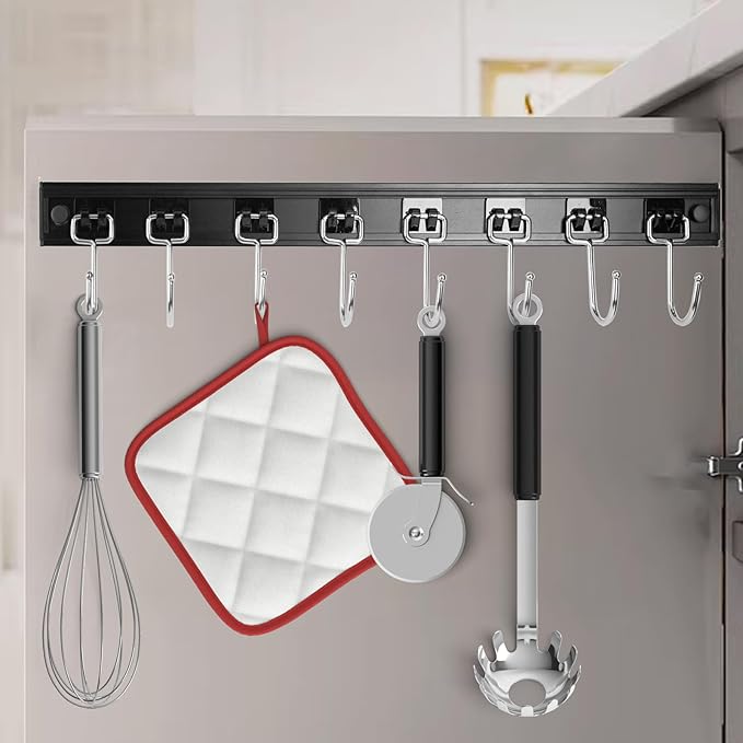 2PCS Utensil Racks with 8 Hooks 17 Inch Kitchen Utensil Holders Hanging Utensil Rack Multifunctional (17 inch)
