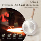 CAROTE 12 Inch Non Stick Frying Pan with Lid,White Granite Nonstick Skillet Omelet Pans, Egg Pan Granite Cookware, PFOS & PFOA Free