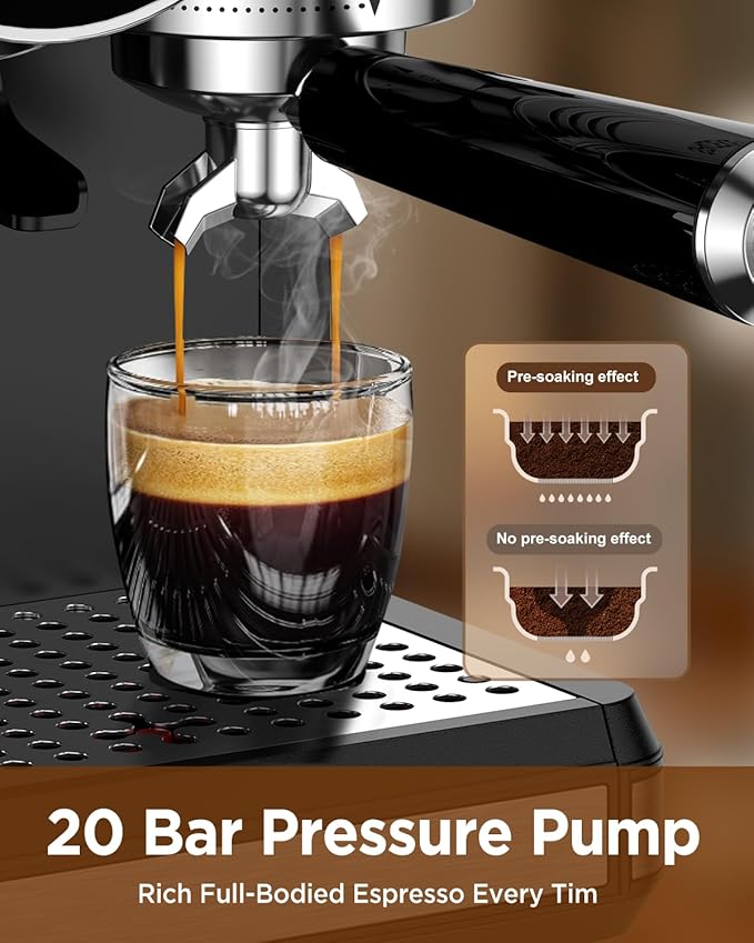Spacekey Espresso Machine with Grinder - 20 Bar All-in-One Coffee Maker with Milk Steam Wand/Frother, Cold Brew, 30 Grind Settings, 60oz Removable Tank - Home Barista Kit for Lattes, Cappuccinos