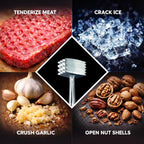 HIC Kitchen Heavyweight Meat Tenderizer Mallet Marinating Prep Tool, Double Sided, Aluminum, For Flattening Cutlets, Tenderizing Meat, And Cracking Ice