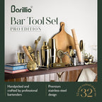 Barillio Bar Tool Set Pro Edition - Gold Stainless-Steel Cocktail Shaker Set - Mixology Bartender Kit w/Boston Shaker, Drink Mixer & Muddler for Cocktails - Home Bar Accessories - 32-Pc Bar kit