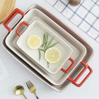 KOOV Bakeware Set, Ceramic Baking Dish, Rectangular Baking Pans Set, Casserole Dish for Cooking, Cake Dinner, Kitchen, Wrapping Upgrade, 12 x 8.5 Inches, 3-Piece (Gradient Red)