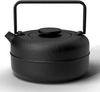 Toptier Teapot with Removable Infuser, Cast Iron Tea Kettle Stovetop Safe, Solid Geometry Cylinder Design Tea Pot Coated with Enameled Interior for 27 Ounce (800 ml), Black