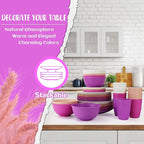 Wheat Straw Dinnerware Sets 40 PCS Bowl and Plate Sets With Cup Dishes Set for 8 Unbreakable Dish Sets Microwave Safe Plates Dinner Bowls Drinking Glasses With 4 Color - Flower Color