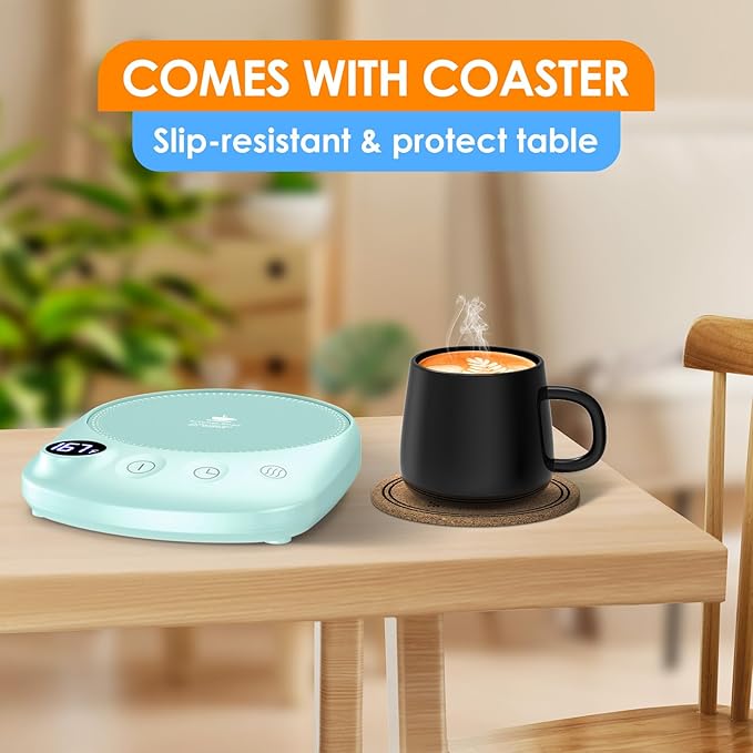 Coffee Mug Warmer - Fastest Heating & Highest Temperature, Coffee Cup Warmer for Desk Auto Shut Off, 4 Temp Settings & 1-12H Timer, Smart Electric Beverage Warmer for Coffee, Tea (Green)