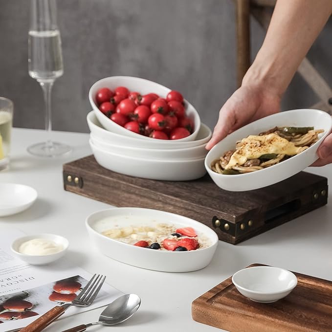 UIBFCWN Au Gratin Baking Dishes for Oven Safe, Set of 8, 7.5''x4.5'' Mini Casserole Dish, Ceramic Oval Baking Dish for Single Serving, Cauliflower Baking Dish, Banana Split Bowls, 11.5oz