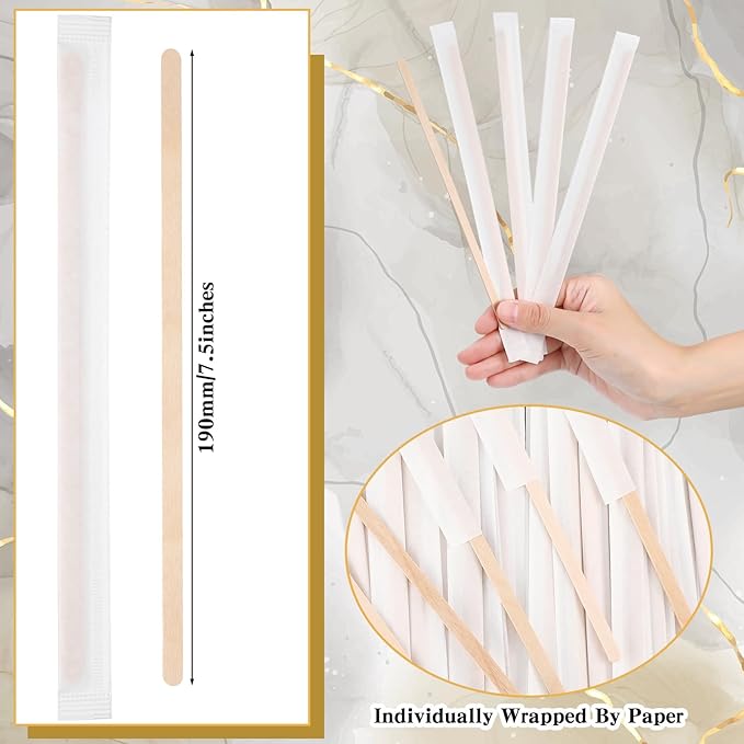 3000 Pcs Individually Wrapped Wooden Coffee Stirrers, Disposable Coffee Stir Sticks Round End Sticks Bulk Wood Stirrers for Cocktail Hot Drinks Restaurant Bar Home Office (5.5 Inch)