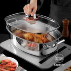 Eglaf 2-Tier Stainless Steel Fish Steamer - Multi-Use Square Steaming Cookware with Rack, Ceramic Plate, Chuck, Oven Mitts - Stockpot for Steaming Fish, Boiling Soup
