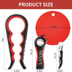 Bloss Anti-skid Jar Opener Can Opener Kitchen Grippers,4 in 1 Multi Function Bottle Opener Lid Opener for Seniors with Arthritis, Caps and Bottles Kitchen Gadgets For Small Hands or Seniors,Black Red