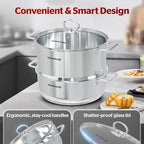 SUNHOUSE 2-Tier Stainless Steel Steamer Pot with Lid - Larger 5.5 QT Steamer & 3.8 QT Stockpot Base - Induction Ready, Compatible with All Cooktops - Multipurpose for Vegetables & Dumplings