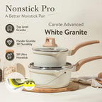 CAROTE 1.5Qt & 3.0Qt Sauce Pan Sets with Lid Cooking Pots Nonstick Saucepans Cookware Set with Pour Spout Small Kitchen Pot, Induction Comptable, Easy to Clean, PFOA FREE (White Granite)