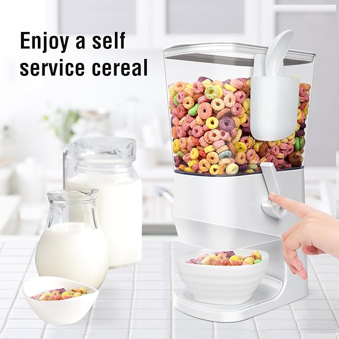 Cereal Dispenser Countertop With Bowls and Spoons Cereal Containers Storage for Pantry Snack Organizer Dry Food Storage Container with Lid for Kitchen Organization Oatmeal Nut Granola（1pcs White）