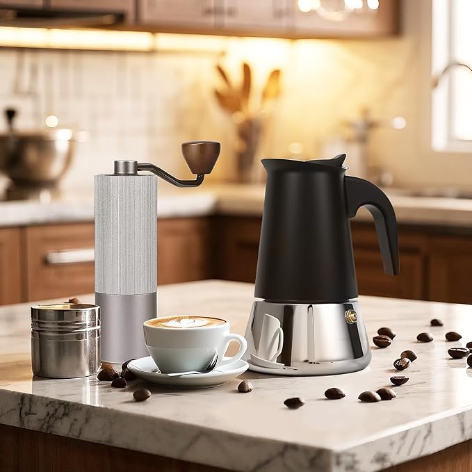Moka Pot, 4 Cups (7.1 oz) Stovetop Espresso Maker, 304 Stainless Steel Moka Pot, Induction Compatible, Black