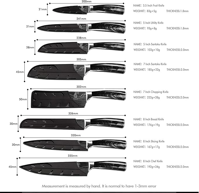 FULLHI Knife Set, 14pcs Japanese Knives Set, Multiple Colour Premium German Stainless Steel Chef Knife Set