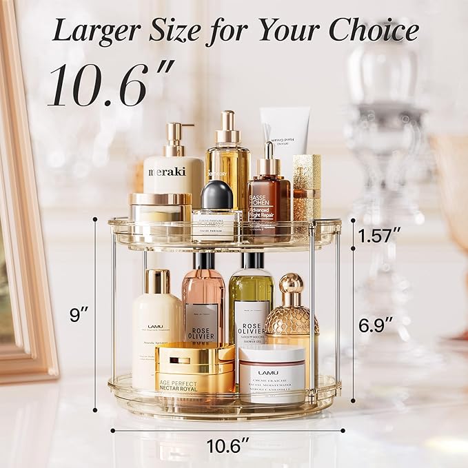 LAMU 2 Tier Lazy Susan Turntable Organizer 10.6'' Rotating Spice Rack Organization for Cabinet, Kitchen, Pantry, Countertop, Bathroom, Vanity, Medicine Cabinet Organizer, Amber