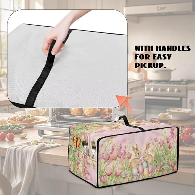 Easter Egg Bunny Tulip Print Toaster Oven Cover for Easter Decor, Dust-proof Case for Air Fryer, Heat-resistant Kitchen Countertop Appliance Protector, (Medium-16.1*19.71*10 inches)