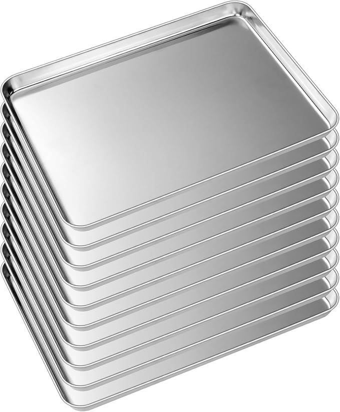 Baking Sheet Tray Set of 10, EWFEN Stainless Steel Baking Pan Cookie Pan Sheet, Size 16 x 12 x 1 inch, Warp Resistant & Heavy Duty & Rust Free