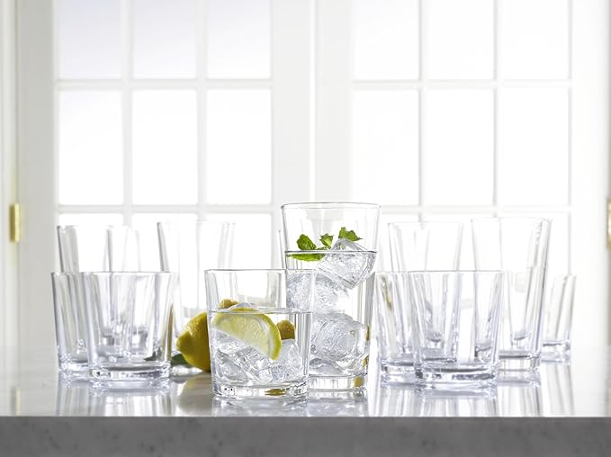 Glaver's Drinking Glasses Set of 8 Mixed Glassware Set, 4 Highballs 17 Oz., 4 Whiskey Glasses 13 Oz., Great For Cocktail Whisky and other Beverages. Dishwasher Safe.