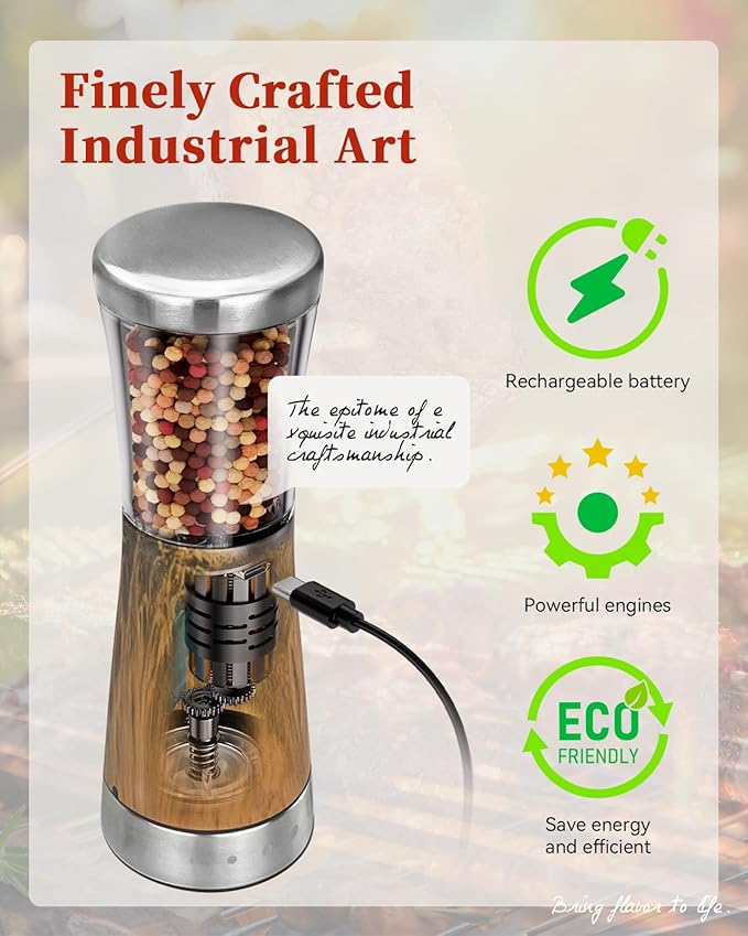 Electric Salt and Pepper Grinder Set with Storage Base, Stainless Steel Rechargeable Salt and Pepper Grinder Set with 4.5 oz Large Capacity, 1.8" Wide Mouth, Adjustable Coarseness, Ideal for Kitchen