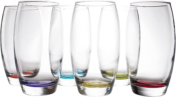 Red Co. Large 16 oz Multicolored Drinking Glass Set of 6 for Water, Beverage, Cocktail, Mixed Drinks