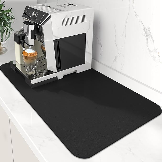 WISELIFE Coffee Mat Super Absorbent Dish Drying Mat Bar Accessories Match with Coffee Machine Large Drying Mats for Kitchen Counter 16" W x 24" L, Black