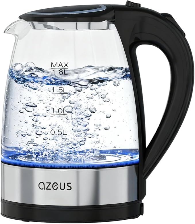 AZEUS Fast Boil Electric Water Kettle, 1.8L Large Capacity with Auto Shut-Off and Boil-Dry Protection, BPA-Free Borosilicate Glass &Stainless Steel