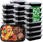 Meal Prep Containers, 50 Pack 32oz (100-Piece) Disposable Take Out Food Storage Containers with Leakproof Lids, Reusable Plastic To Go Lunch Boxes, BPA Free, Microwave/Dishwasher/Freezer Safe
