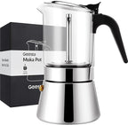 Geesta Premium Crystal Glass-Top Stovetop Espresso Moka Pot - 4/6/ 9 Cups Stainless Steel Coffee Maker- 360ml/12.7oz/9 cup (espresso cup=40ml)
