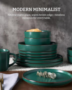 Famiware Mercury Plates and Bowls Sets, 18 Pieces Stoneware Dinnerware Sets, Dishes Set for 6, Microwave and Dishwasher Safe, Dark Green