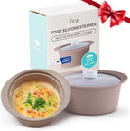 27oz Platinum Silicone Microwave Steamer Pot with Handle & Lid - Korean 100% Food-Grade Steamer Bowl, Heat-Resistant Cooker with Steam Holes, Easy Clean, Dishwasher Safe, Taupe Brown