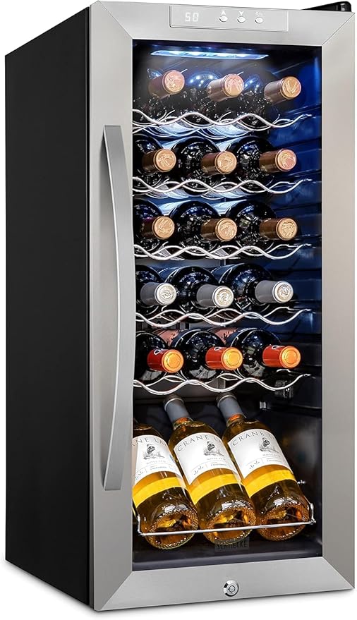 SCHMÉCKÉ 18 Bottle Compressor Wine Cooler Refrigerator w/Lock - Large Freestanding Wine Cellar For Red, White, Champagne or Sparkling Wine - 41f-64f Digital Temperature Control Fridge Stainless Steel