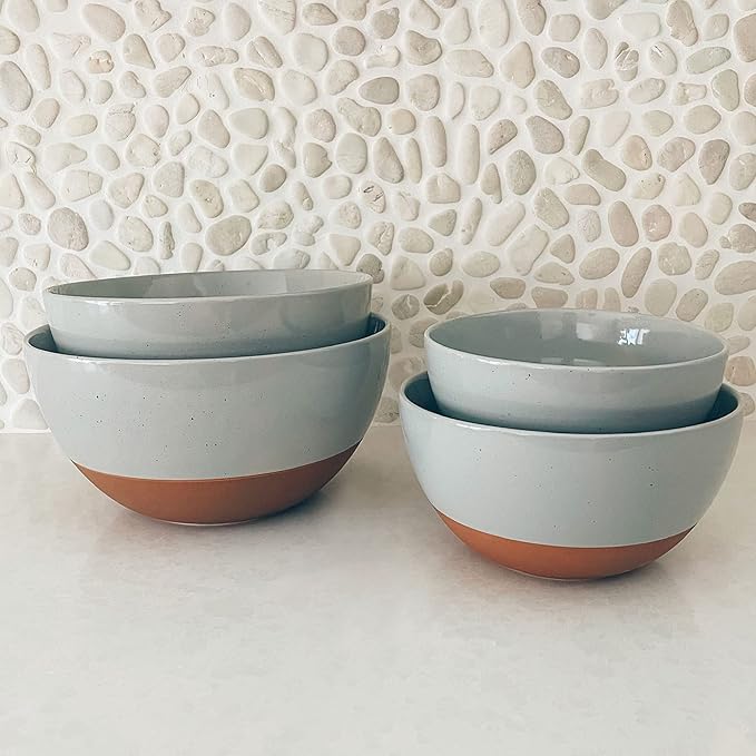 Mora Ceramic Large Mixing Bowls - Set of 2 Nesting Bowls for Cooking, Serving, Popcorn, Salad etc - Microwavable Kitchen Stoneware, Oven, Microwave and Dishwasher Safe - Extra Big 5.5 & 3.6 Qt - Grey