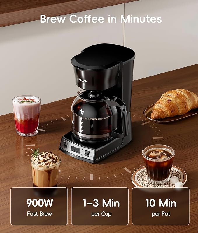 ecozy 12-Cup Drip Coffee Maker with Electric Coffee Grinder Combos, Programmable Coffee Machine with Washable Basket Filter, Auto Shutoff Function, No Drip Pause & Pour, Brezzano DuoSet