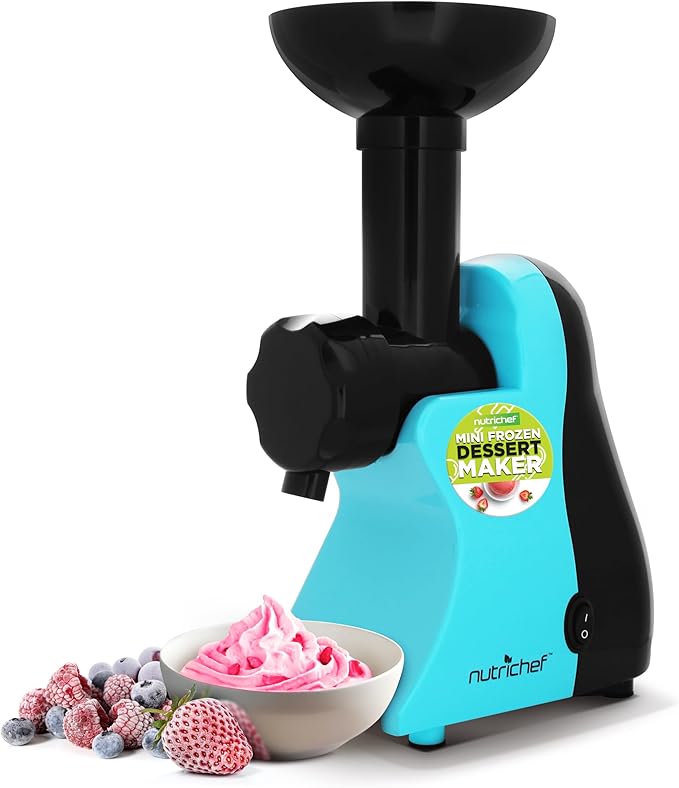 NutriChef Electric Frozen Fruit Dessert Maker - Fruit Sorbet Machine - Make Ice Cream, Dessert, Gelato, Smoothies, Slushies & Frozen Yogurt - Includes Food Plunger & Recipe Book - Blue