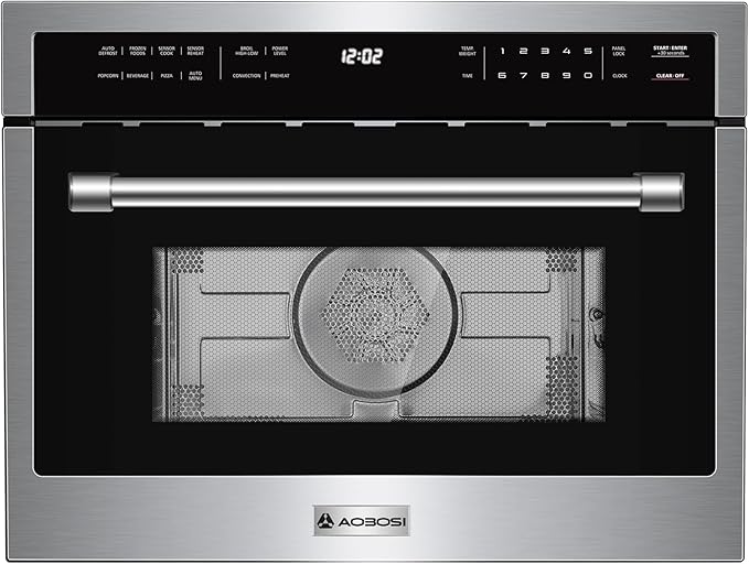 AAOBOSI 24 Inch Built in Microwave Convection Oven,1.6 Cu.Ft Wall Microwave Ovens Air Fryer Combos(upgraded), 1000Watt Power Sensor&Auto Cook, 12 Cooking Modes, Drop Down Door,Stainless Steel