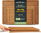 Keechee Bamboo Cutting Board with Non-slip Mat, Cutting Boards for Kitchen Meal Prep & Serving - Wood Serving Board Sets with Deep Juice Groove Ideal Kitchen Gifts