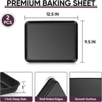 E-far Baking Sheet Set of 2, 12.5" x 9.5" x 1" Cookie Sheet Pan for Baking, Nonstick Carbon Steel Baking Trays for Oven, Heat-Resistant & Easy Clean, Black