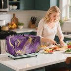 Marble Print Toaster Oven Cover, Dust-proof Heavy Duty Toaster Oven Cover for kitchen, Air Fryer with Accessory Pockets, Gold Violet, (Small-14.5*18.46*9 inches)