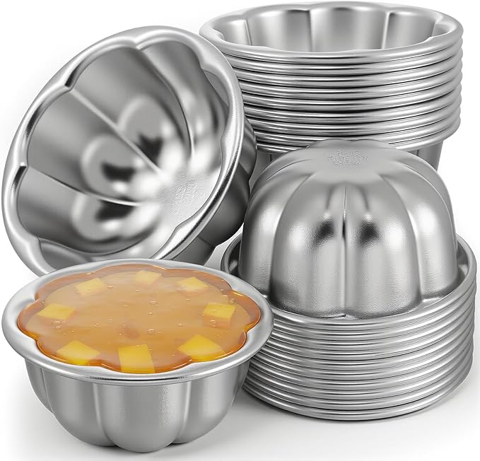 SHENLIU 24 Pack Pudding Cup Pans, Popover Pan Small Jelly Pans Aluminum Reusable Cake Tartlets Muffin Mold for Baking Egg Tart Flan Cupcake Bread Muffin Brownie Pudding (Size 3.7"x 1.77")