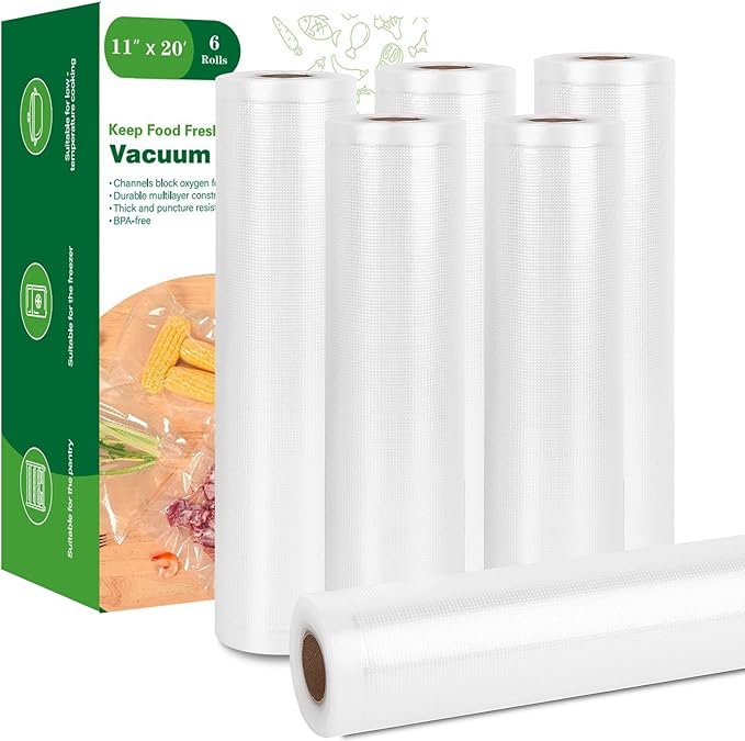 Moretoes Vacuum Sealer Bags, 6 Rolls 11" x 20' Food Vac Bags for Food Storage Saver, Commercial Grade Bag Rolls, BPA Free, Customized Size Bag for Sous Vide Cooking or Meal Prep