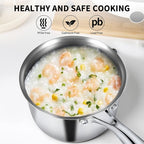 EWFEN 3 Ply Stainless Steel Sauce Pan Set with Lids, 1 & 2 & 3 Quart Multipurpose Cooking Pot, Stay-Cool Handle, Induction Oven Dishwasher Safe, 1QT & 2QT & 3QT