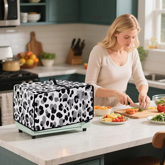 Leopard Print Toaster Oven Dust Cover, Heat-Resistant Case for Toaster Oven, Heavy Duty Washable Dust Cover Fit Most Small Appliance, (Medium-16.1*19.71*10 inches)