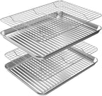 ROTTAY Baking Sheet, Half Sheet Pan with Cooling Rack Set [2 Pans + 2 Racks], Stainless Steel Baking Pan for Oven, Warp Resistant & Heavy Duty & Rust Free, Size 18 x 12 x 1 Inches