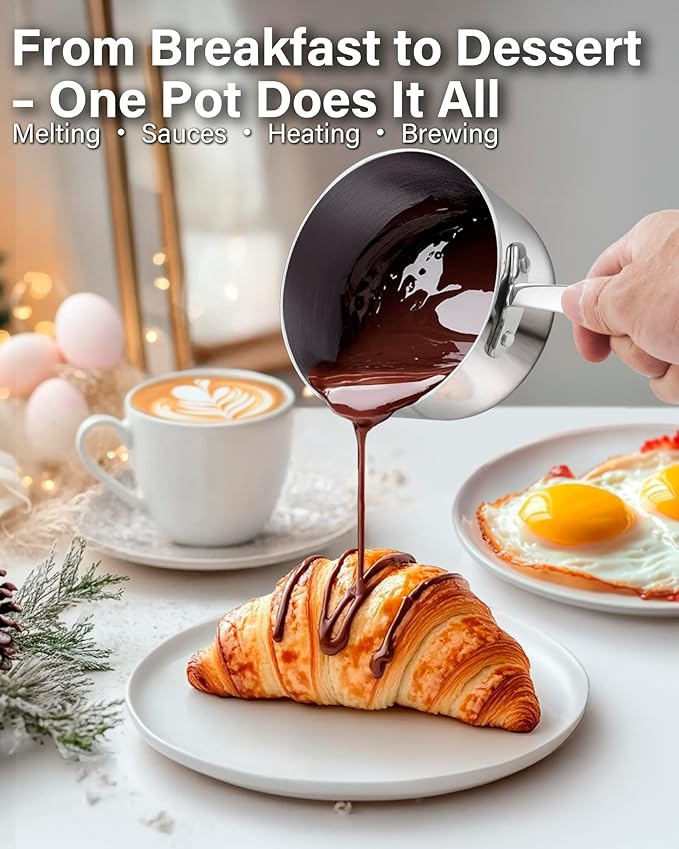 D&M Butter Warmer 0.14 Quart, Multi-Ply Clad Stainless Steel Milk Frother and Chocolate Melting Pot, Small Saucepan for Induction Stovetop, Coffee, Butter, Syrup