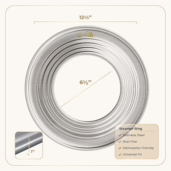 Prime Home Direct Stainless Steel Steamer Ring | Fits 7 to 12-Inch Bamboo Steamer Basket | Steaming Ring for Asian Chinese Wok, Food, Dumpling, Dim Sum, Steam Pot Accessories Metal Cooking Rim Adapter