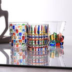 Colorful Drinking Glasses, Hand Painted Colored Water Glasses, Multicolor Water Glasse,Whiskey Wineglass Glasses,Tumbler Glasses (Ice cube)