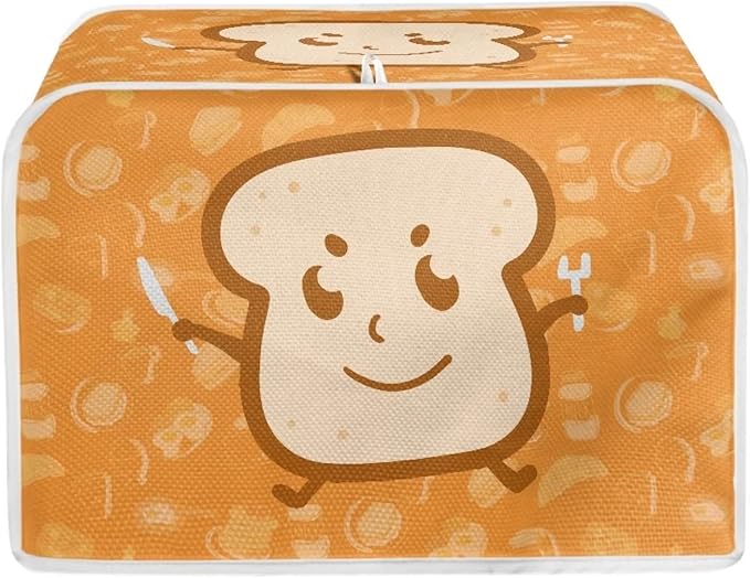 JEOCODY 2 Slice Toaster Cover With Cute Butter Bread Print - Quilted Fabric Dust-Proof and Fingerprint Protection for Kitchen Small Appliance