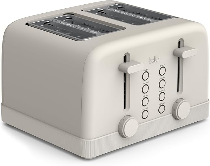bella 4 Slice Toaster, 6 Setting Shade Control with Reheat & Cancel Buttons, Removable Crumb Tray, Anti Jam & Auto Shutoff, 900 Watt, Oatmilk