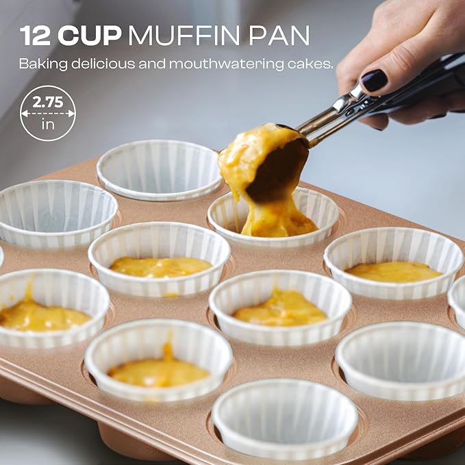 Baking Pans Set 8-Piece Bakeware Sets, Baking Sets for Cooking Nonstick Oven Pan Set, Baking Sheet Set, Cookie Sheets for Baking, Muffin Pan, Cookie Sheets (Ceramic Coated Gold)