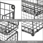 X-cosrack Stackable Wire Basket 3 Tier Countertop& Wall Mounted Metal Storage Basket for Kitchen Pantry Cabinet, Muti-functional Open Front Bin Organizer for Food Fruit Snack, Black